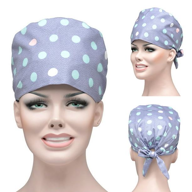 Unisex Women Men Hat Adjustable Floral Printed Bouffant Cap Hair Cover Worked